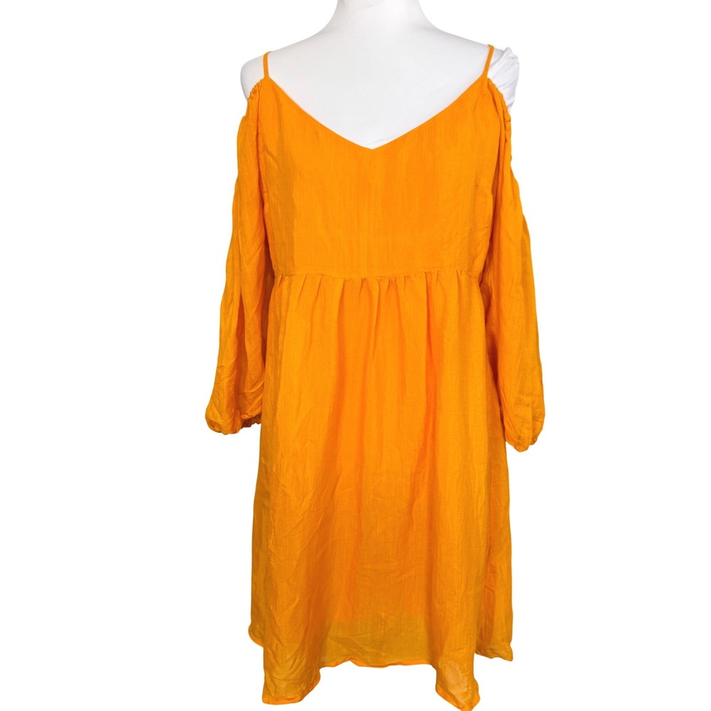 Moulinette Soeurs Dress Sz Large Boho Shoulder Balloon Babydoll Orange Mini L